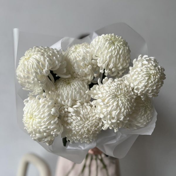 Букет белоснежной хризантемы бигуди